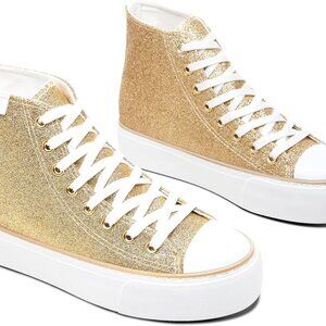 Glitter Platform Sneakers Womens Gold 10 High Top Sparkly Sequin Stylish Shoes